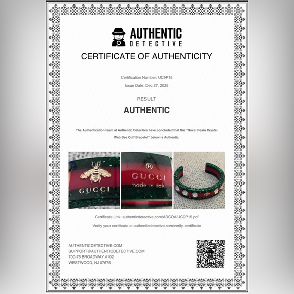 Gucci Red and Green Crystal Bee Cuff Bracelet - Picture 2 of 10